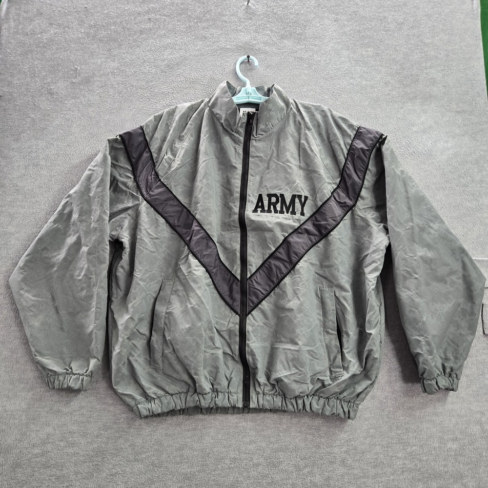 US Army Men Jacket L Gray IPFU Water Resistant Nylon Logo Full Zip‎ Mock Neck